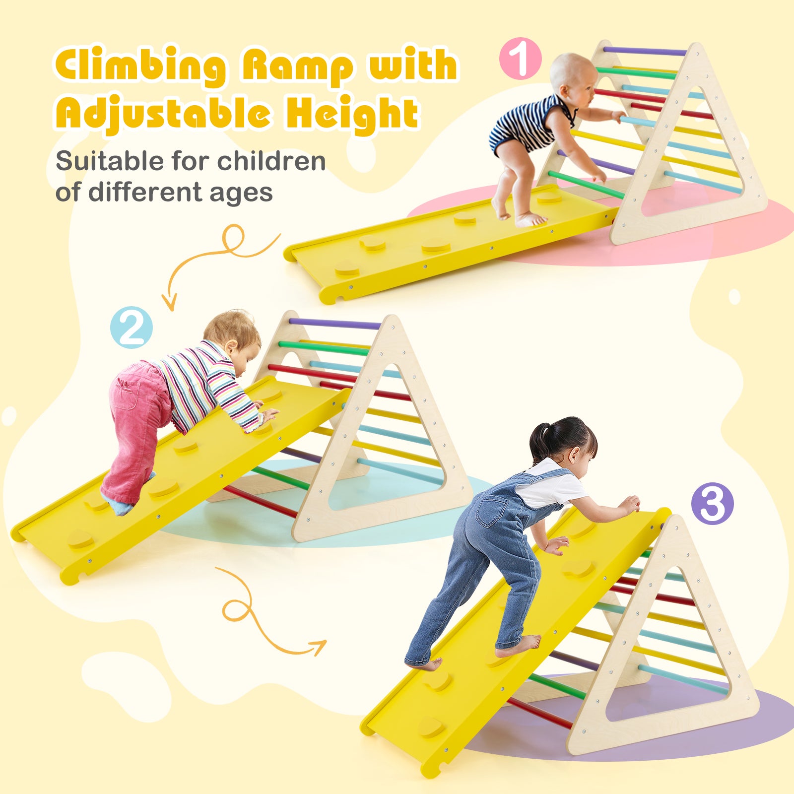 HOGEBABY Toddler Triangle Set Montessori, 3 Piece Kids Climbing Toys Indoor with 2 Climbing Triangles and 1 Ramp - Image 7