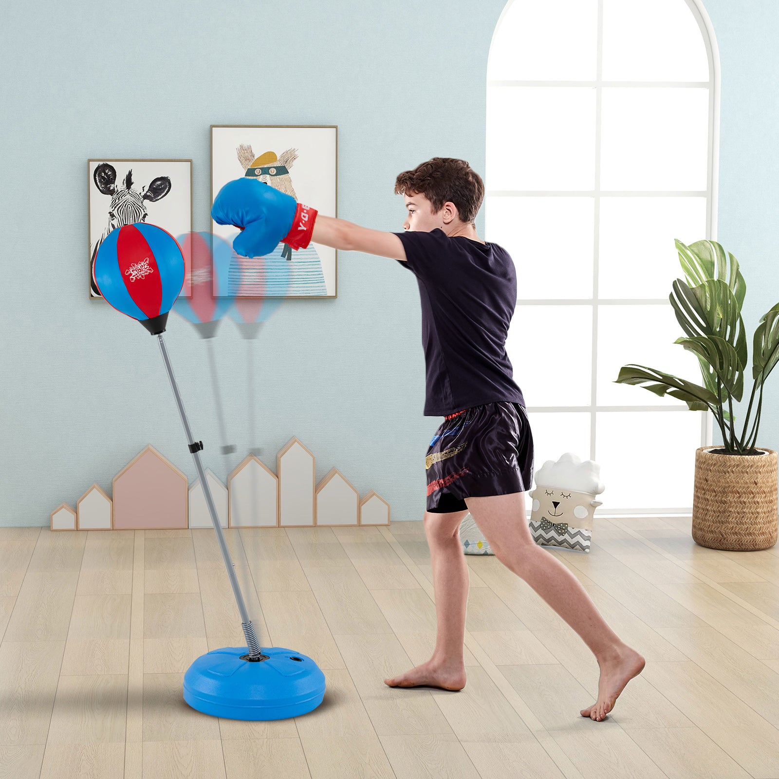 HOGEBABY Punching Bag, Height Adjustable Boxing Equipment for Adults Teens w/Inflatable Ball, Boxing Gloves & Pump - Image 2