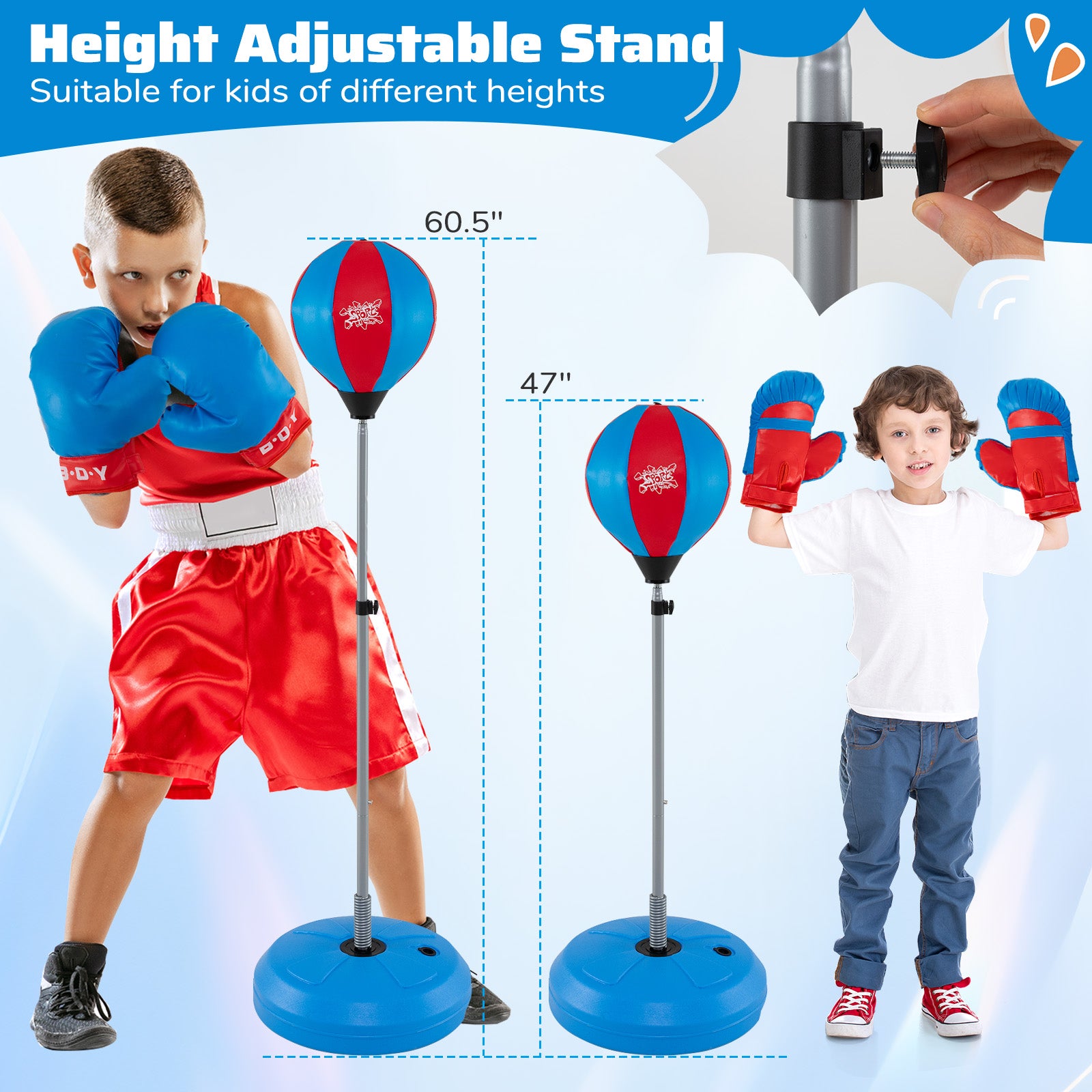 HOGEBABY Punching Bag, Height Adjustable Boxing Equipment for Adults Teens w/Inflatable Ball, Boxing Gloves & Pump - Image 3