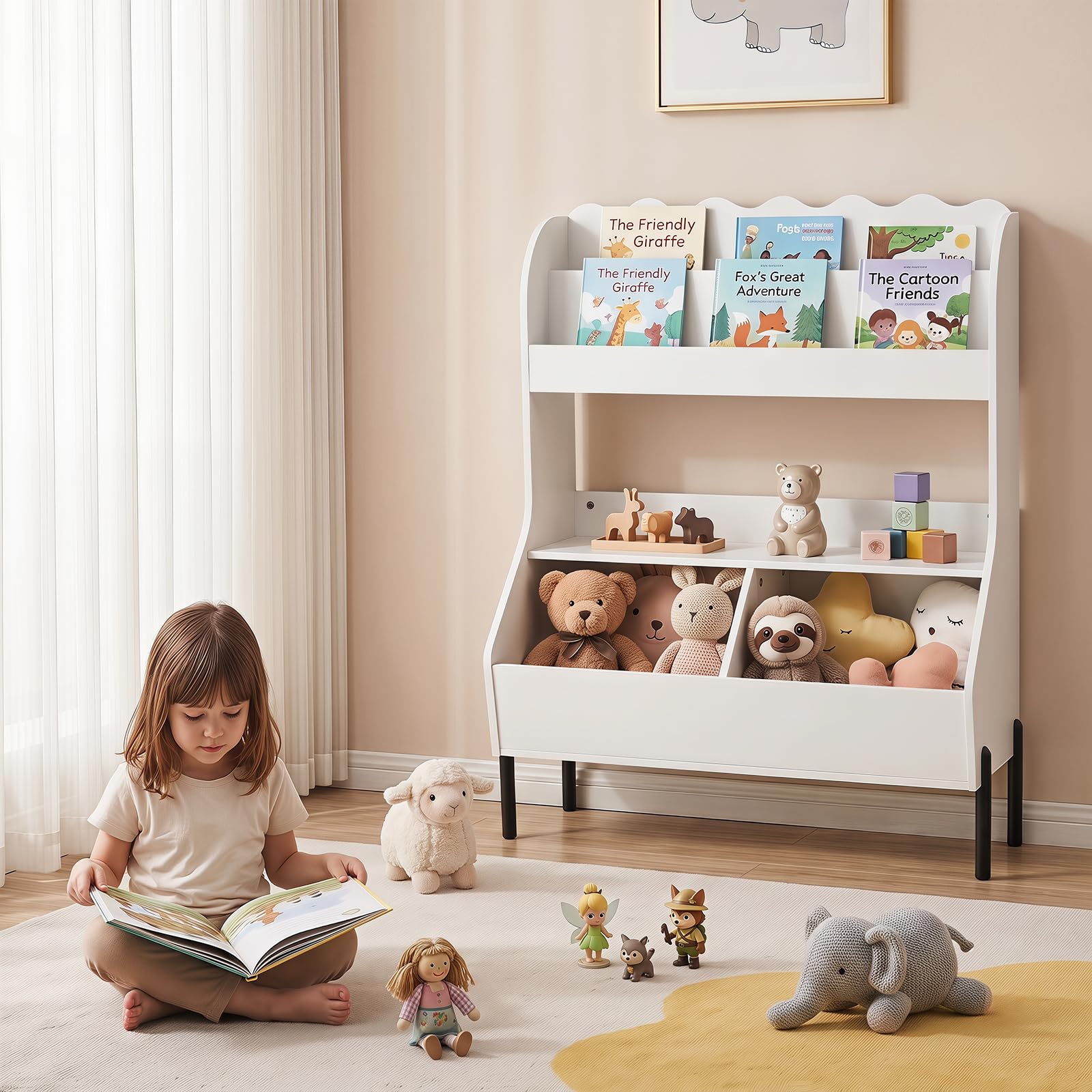 HOGEBABY Montessori Kids Bookshelf | Toy Shelf with 2 Storage Bins & Open Shelf - Image 10