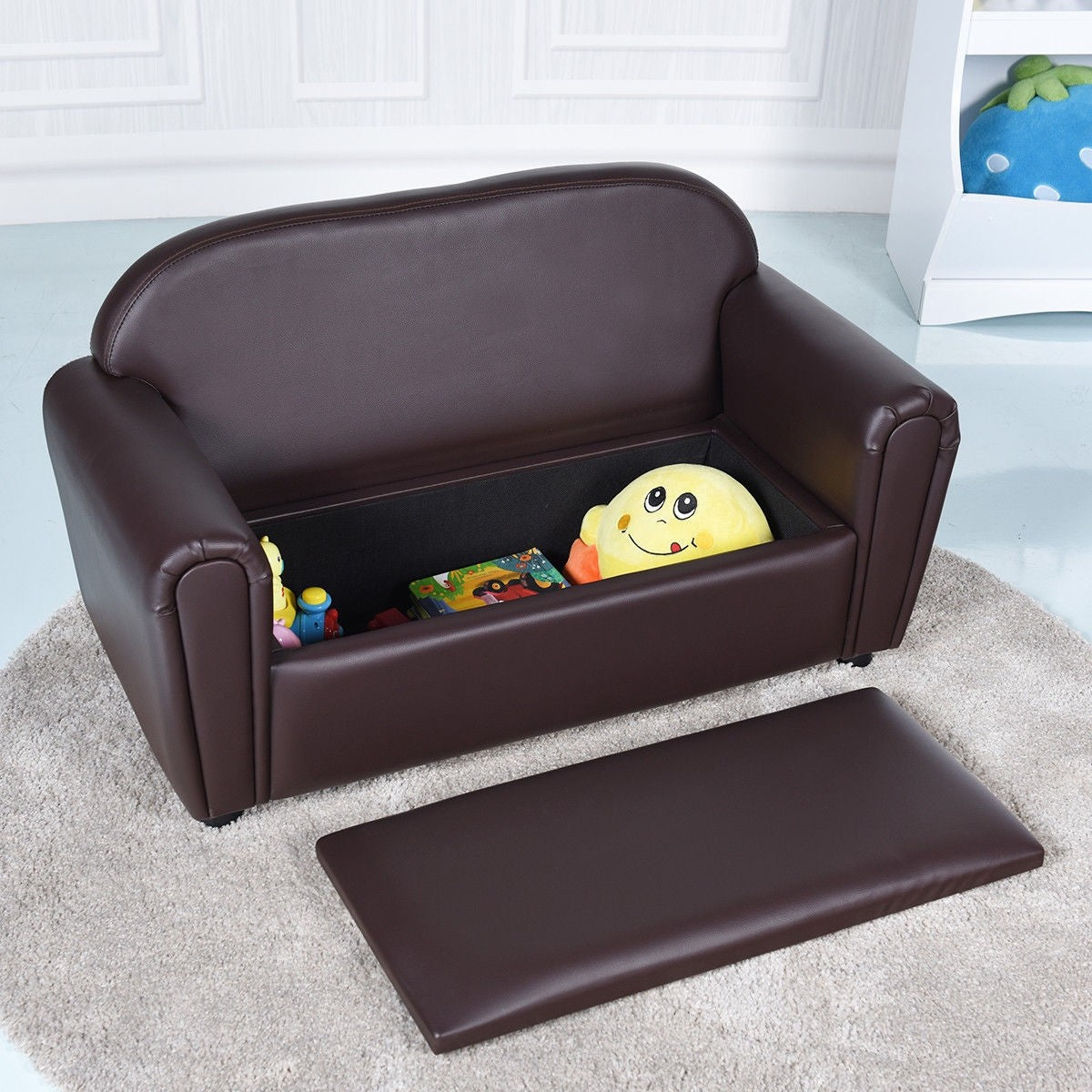 HOGEBABY Kids Couch, 2 in 1 Double Seat Children's Sofa, Toddler Armrest Chair for Bedroom, Large Soft Kids Sofa - Image 3