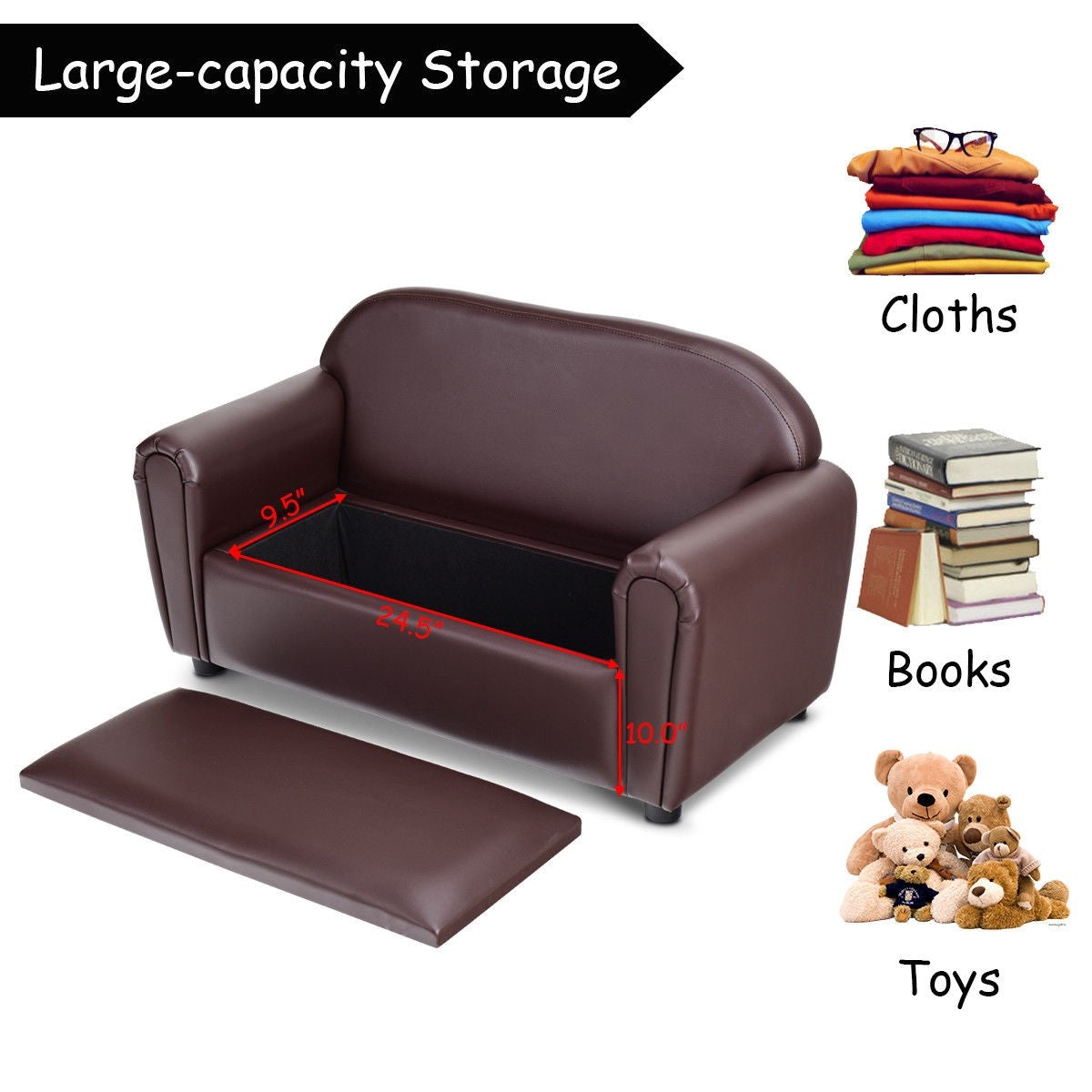 HOGEBABY Kids Couch, 2 in 1 Double Seat Children's Sofa, Toddler Armrest Chair for Bedroom, Large Soft Kids Sofa - Image 7
