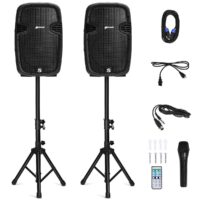 HOGEBABY 2-Way Powered PA Speakers System Combo Set, 12" 2000W Portable Dual Passive Active Speaker