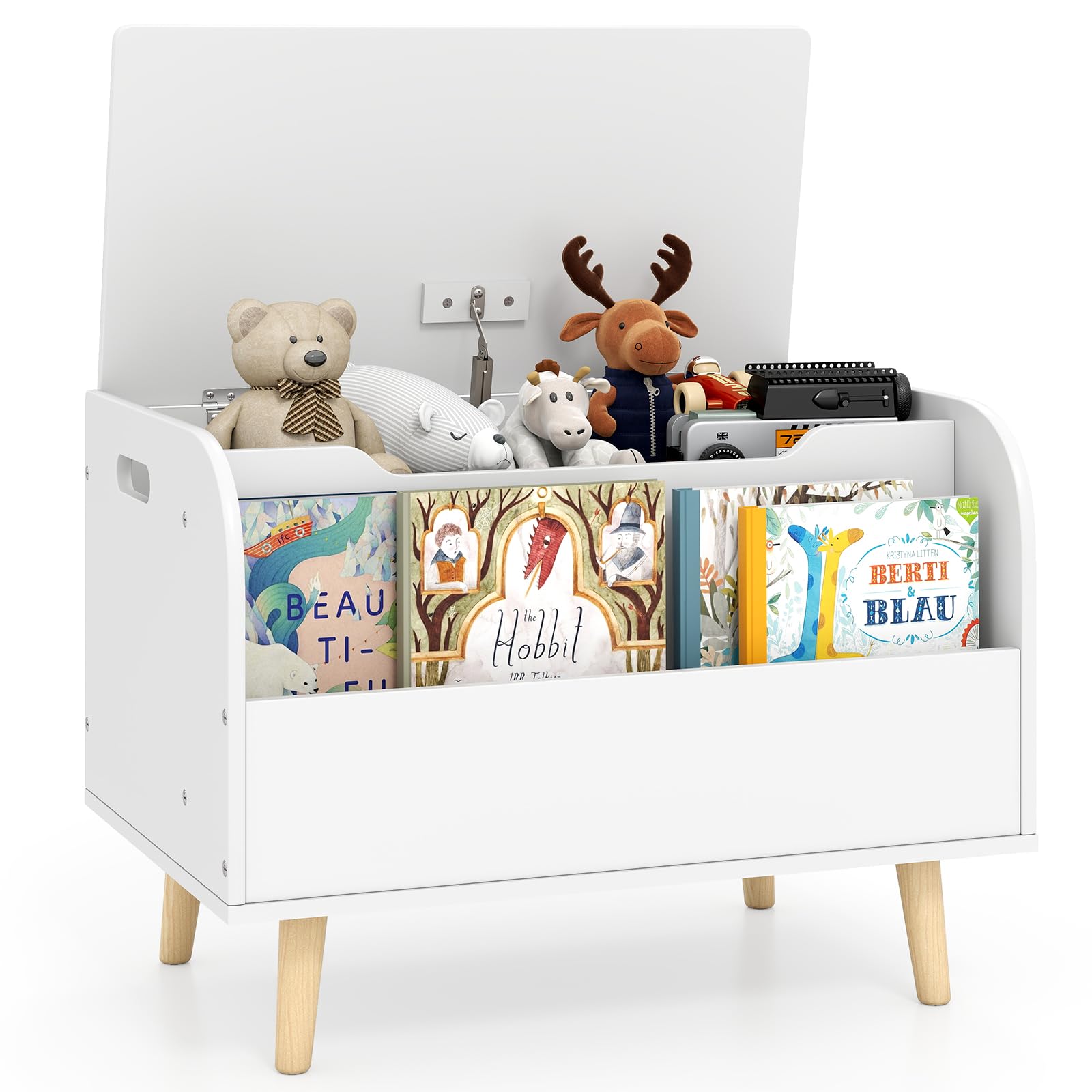HOGEBABY Kids Wooden Toy Box 4 Solid Wood Legs Flip-top Lid - Image 10