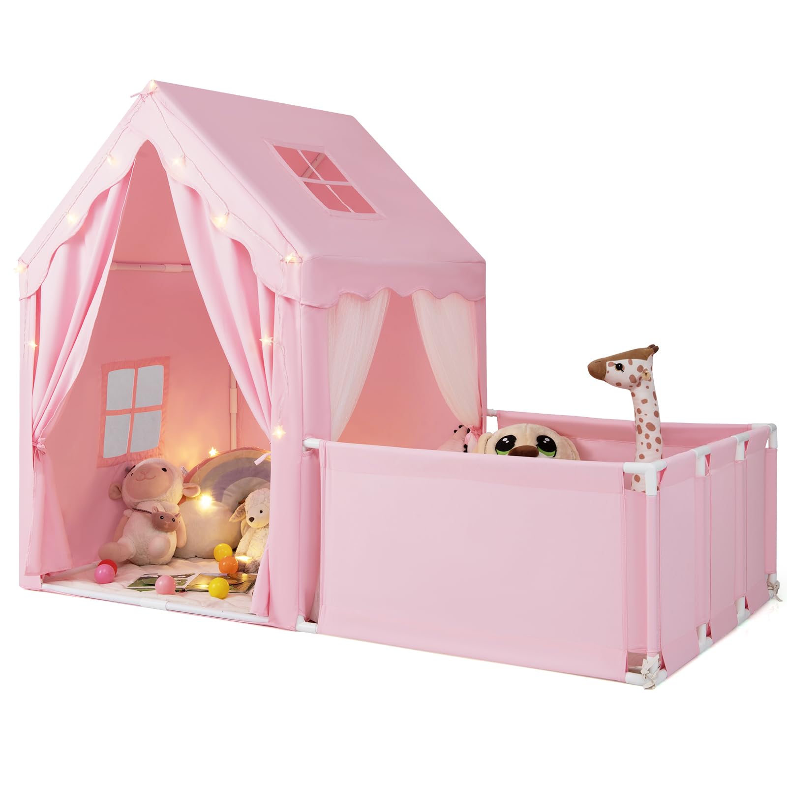 HOGEBABY 2 in 1 Kids Play Tent Indoor Large Toddler Pretend Playhouse w/Playpen - Image 10