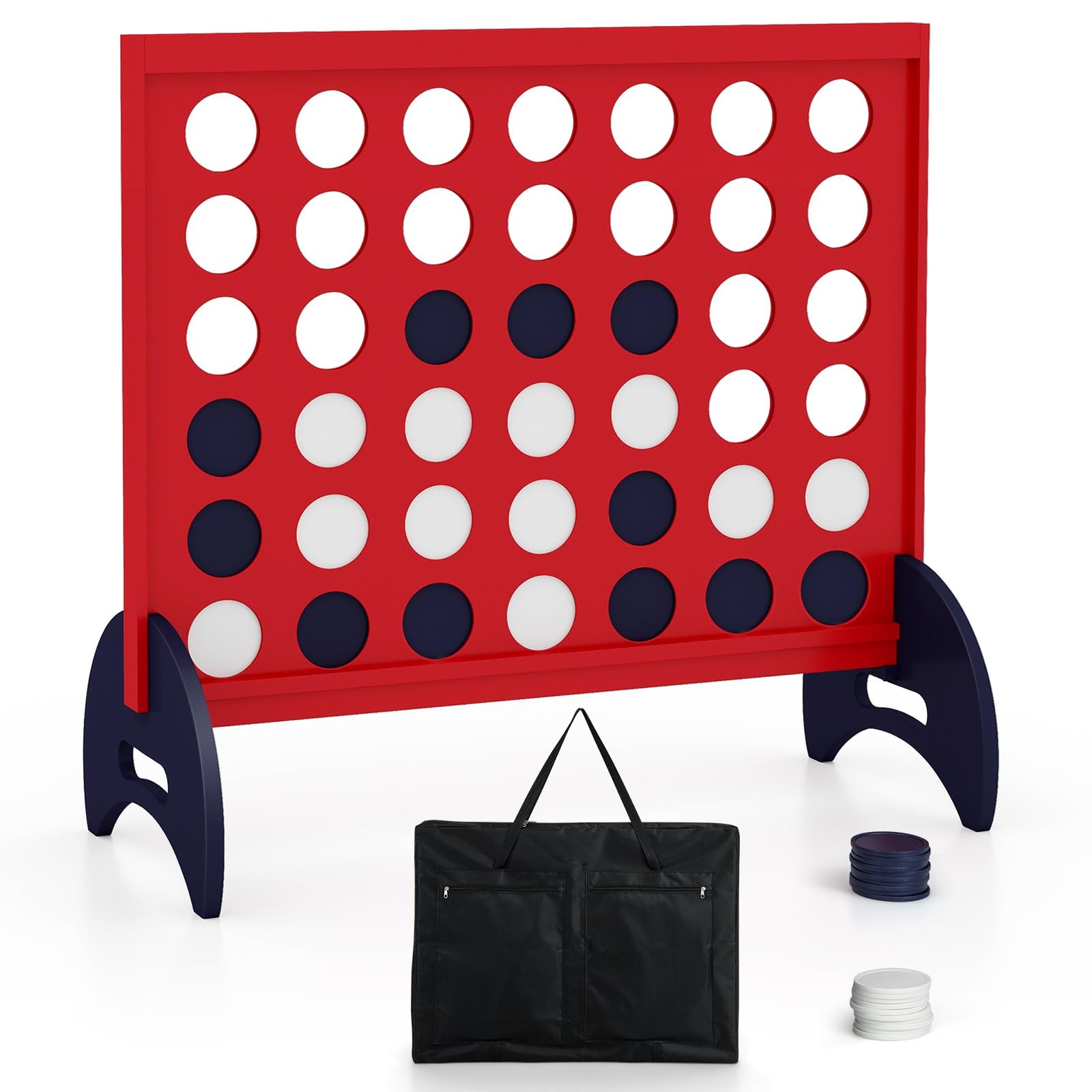 HOGEBABY Giant 4-in-a-Row Game Set, Wooden Jumbo 4-to-Score Game w/ 42 PCS Chips & 600D Oxford Fabric Carrying Bag - Image 10