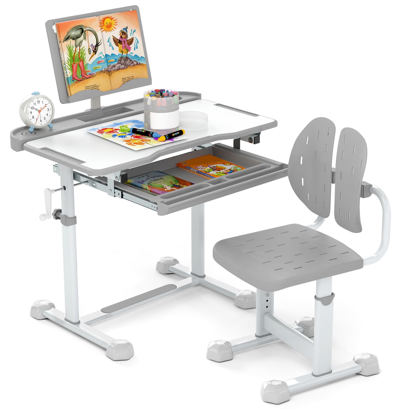 HOGEBABY Kids Desk and Chair Set Height-Adjustable with Tilt Desktop - Image 10