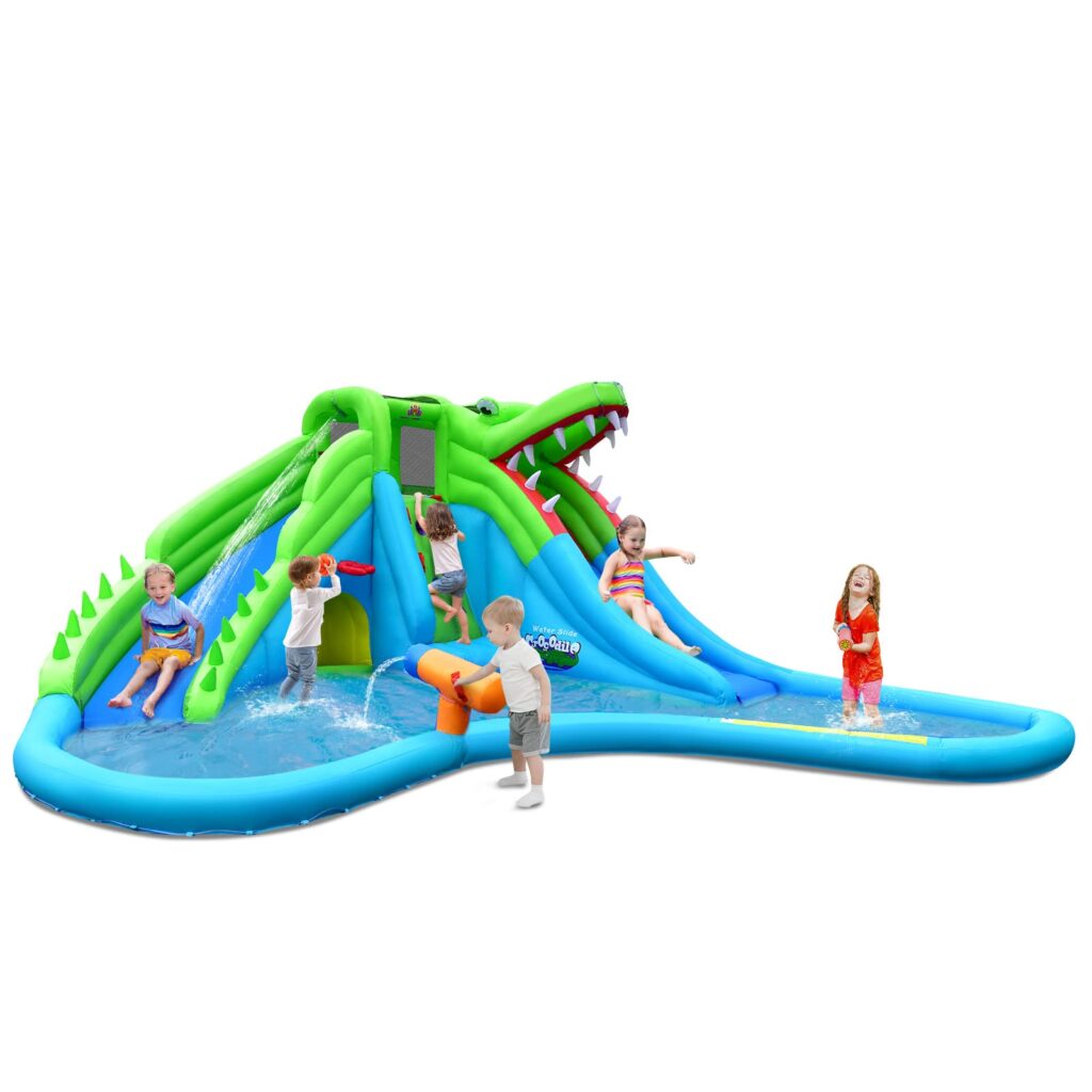 HOGEBABY Inflatable Water Slide for Kids | 7 in 1 Crocodile Mighty Water Park
