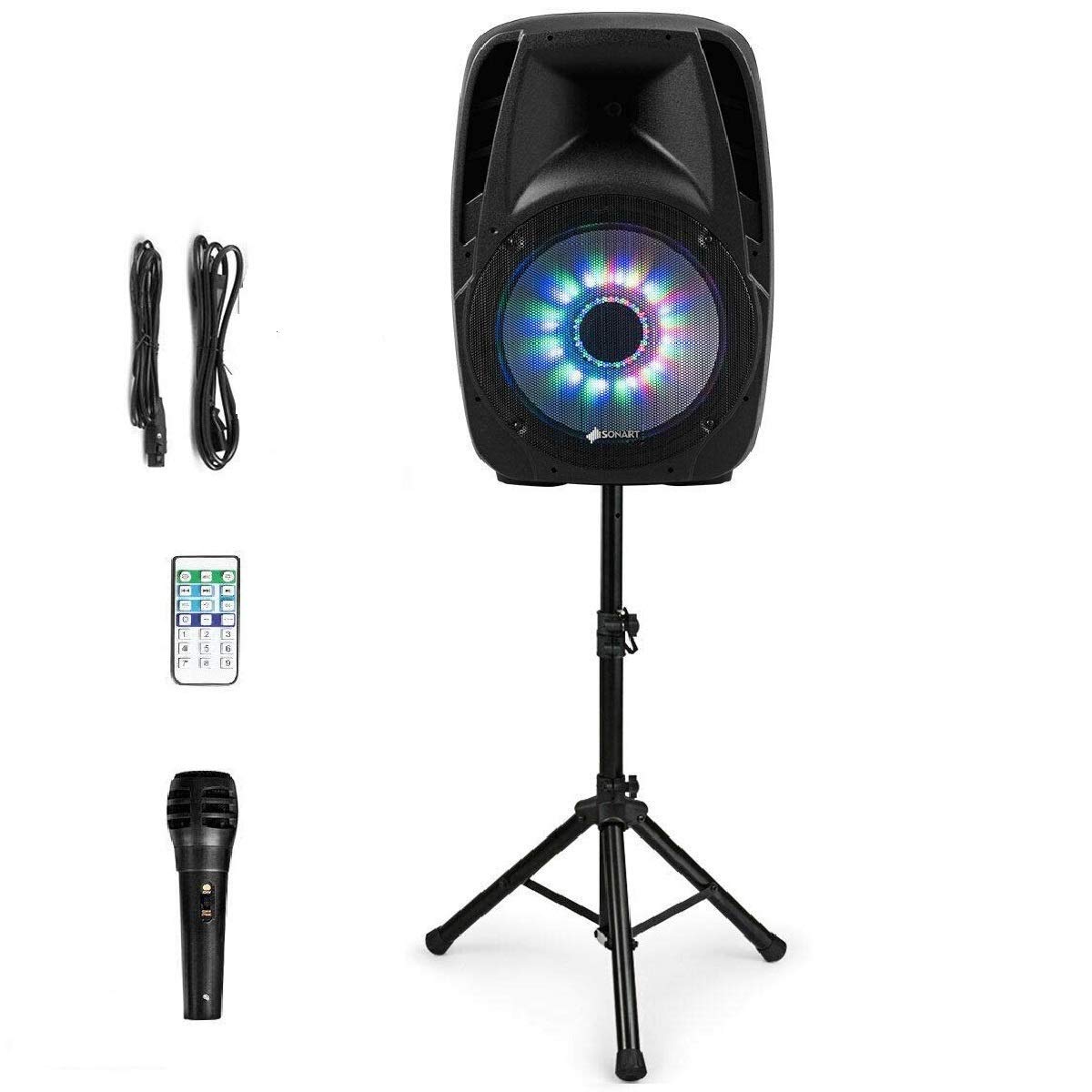 HOGEBABY 15" 1500W Powered Speakers, 2-Way Full Range Portable PA Speaker System Combo Set
