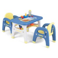 HOGEBABY Kids Table and Chair Set w/Montessori Toys, Kids Activity Table w/Storage Shelf