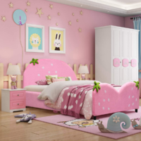 HOGEBABY Kids Bed, Twin Size Upholstered Children Bed Frames w/Velvet Surface & Adjustable Feet