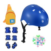 HOGEBABY Kids Helmet Set, 6 in 1 Toddler Riding Equipment with Bike Helmet, Knee Elbow Wrist Pads, Spoke Beads, Shoulder Bag