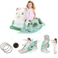 HOGEBABY 4 in 1 Toddler Slide Rocking Toy, Slide for Kids with Basketball Hoop, Foldable Climber Playground Slide