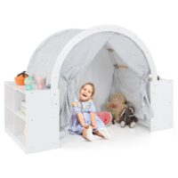 HOGEBABY Kids Tent, 3 in 1 Indoor Wooden Play House w/Ample Storage Space