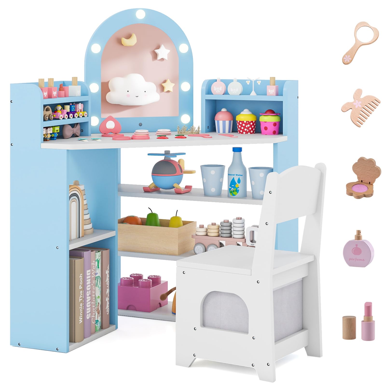 HOGEBABYKids Vanity Table and Chair Set with Lights - Image 10