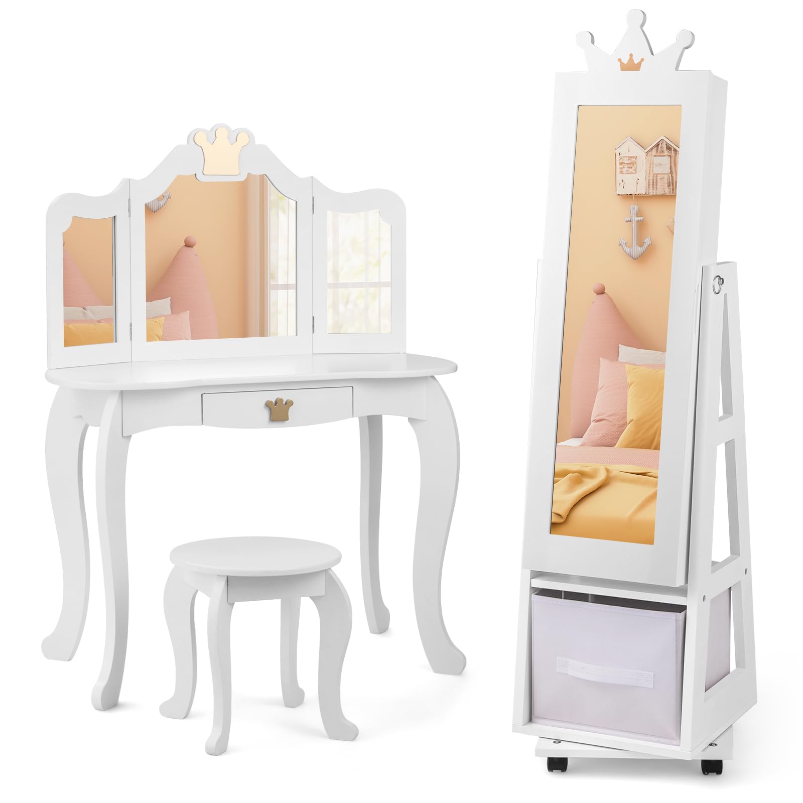 HOGEBABY Kids Vanity & Jewelry Armoire Cabinet, Kids Vanity Table and Chair Set - Image 11