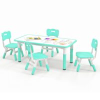 HOGEBABY Kids Table and 4 Chair Set, Height Adjustable Toddler Desk and Chairs, Children Art Study Multi-Activity Table Set