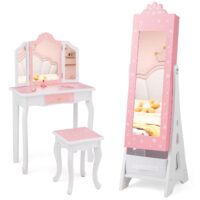 HOGEBABY Kids Vanity & Jewelry Armoire Cabinet