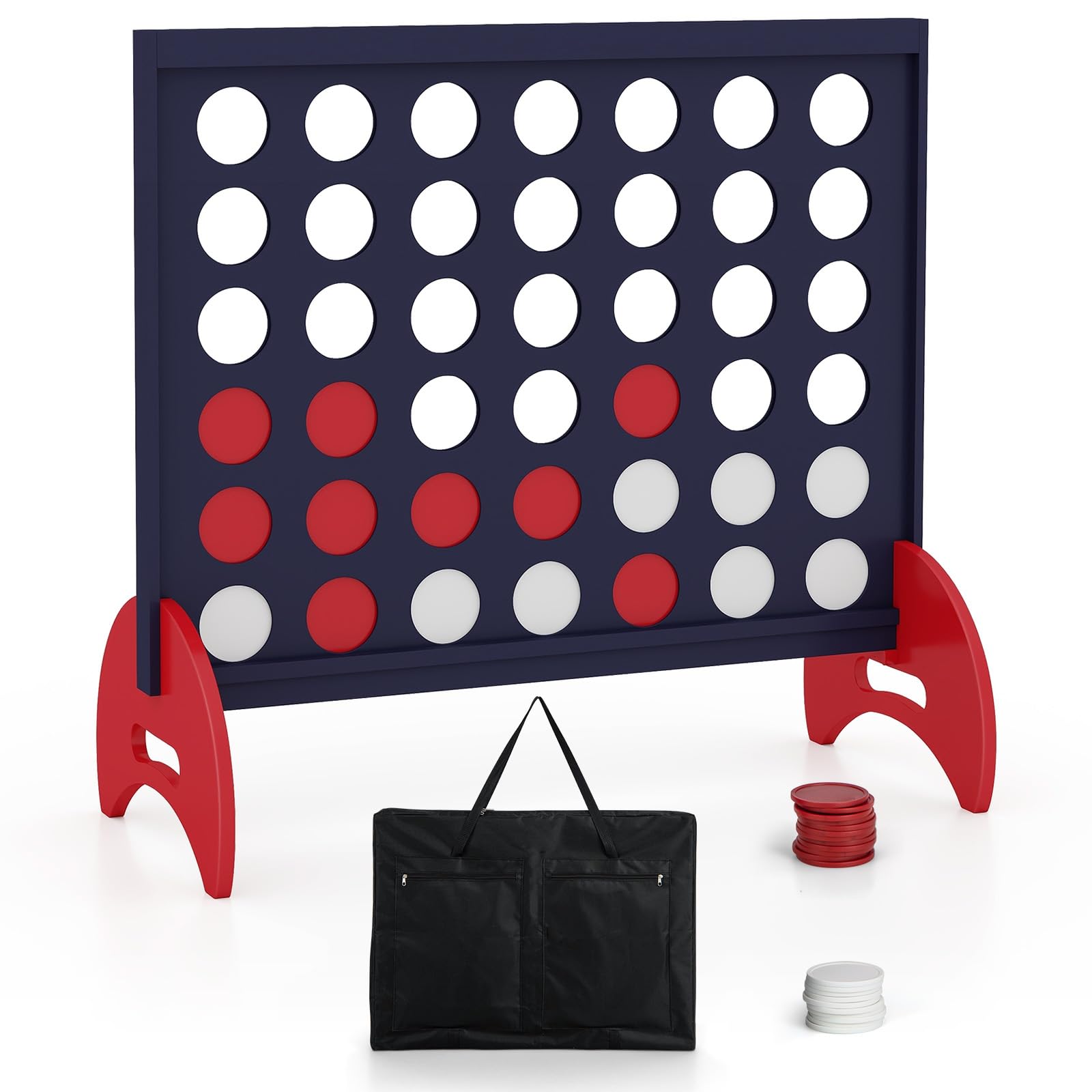 HOGEBABY Giant 4-in-a-Row Game Set, Wooden Jumbo 4-to-Score Game w/ 42 PCS Chips & 600D Oxford Fabric Carrying Bag