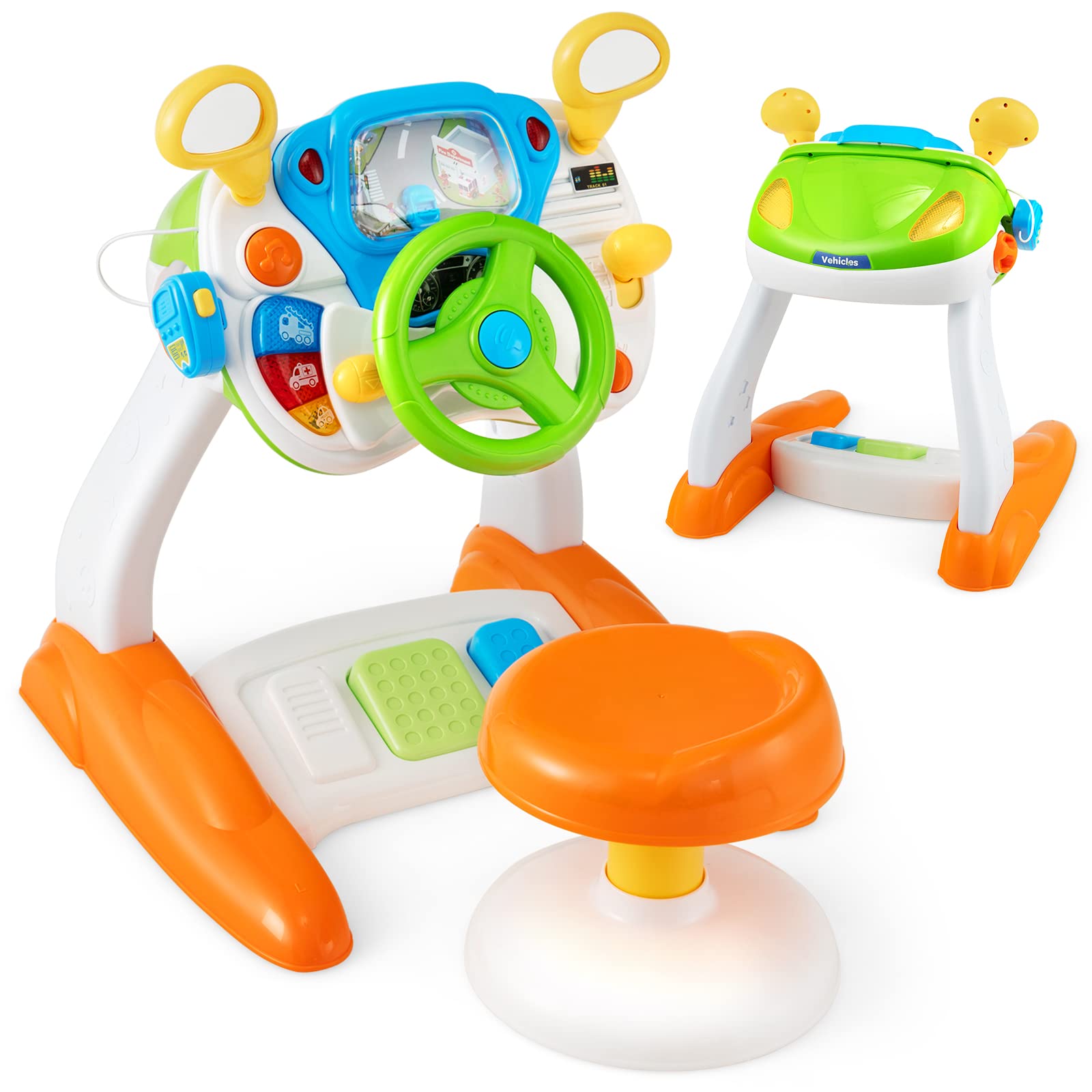 HOGEBABY Steering Wheel Toy, Pretend Play Driving Simulated Toy