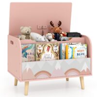 HOGEBABY Kids Wooden Toy Box 4 Solid Wood Legs Flip-top Lid