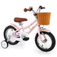 HOGEBABY Retro Kids Bike, 12 Inch Child Bike w/Rattan Basket, 95% Pre-Assembled Kids Bicycle for Girls