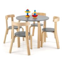 HOGEBABY Kids Table and Chair Set, 5-Piece Wooden Activity Table w/ 4 Chairs