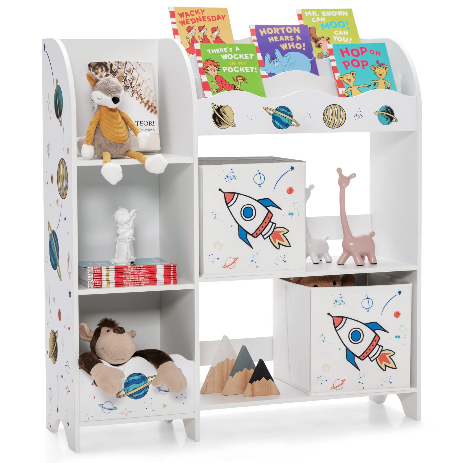 HOGEBABY Toy and Book Organizer for Kids, Wooden Storage Display Cabinet Bookshelf - Image 14