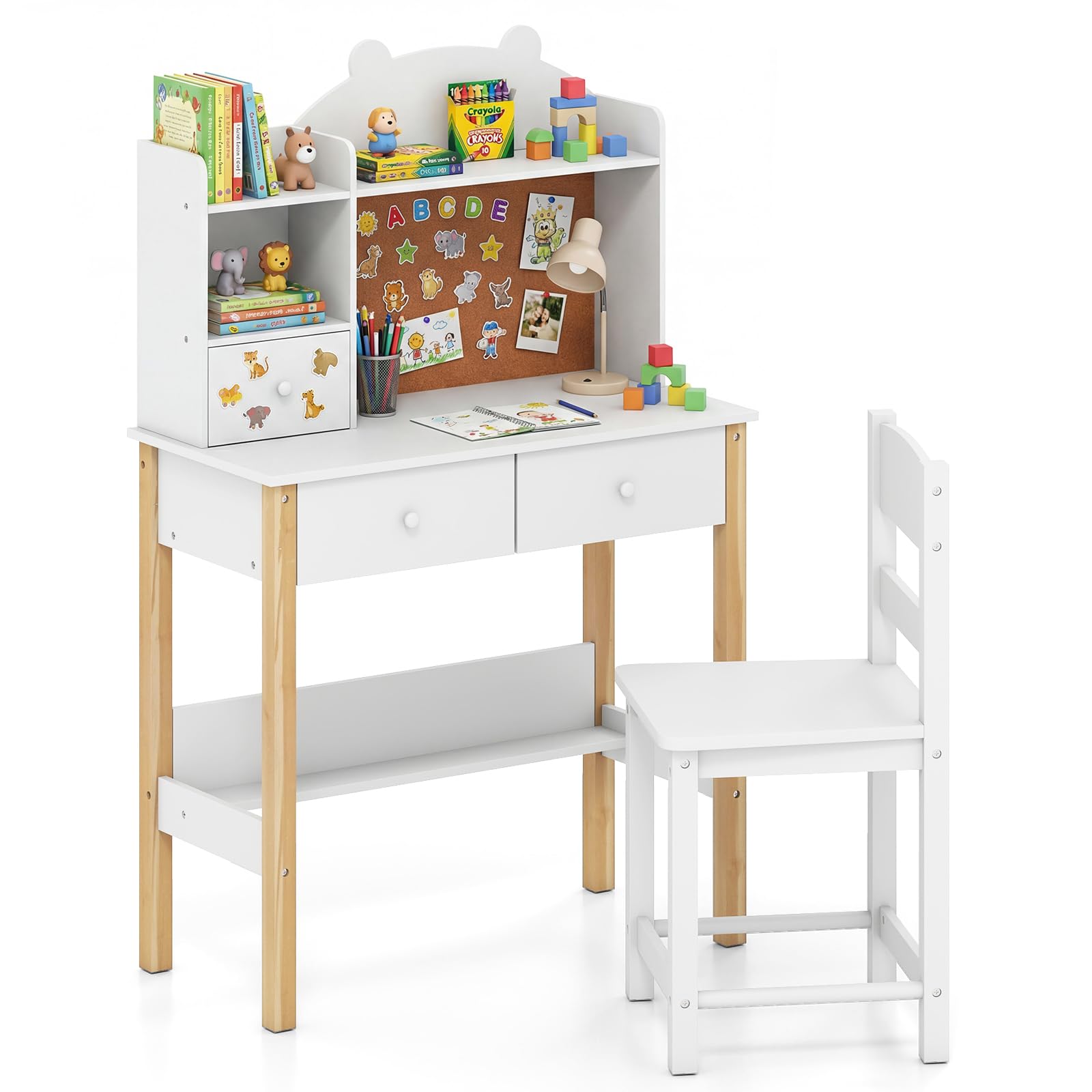 HOGEBABY Kids Wooden Study Writing Table Set w/Hutch