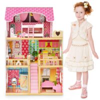 HOGEBABY Dollhouse, Toy Family House with 15 pcs Furniture, DIY Pretend Doll House
