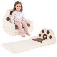 HOGEBABY 2-in-1 Convertible Kids Soft Fold Out Toddler Couch Chair Kids Furniture for Playroom (Bear Paws)
