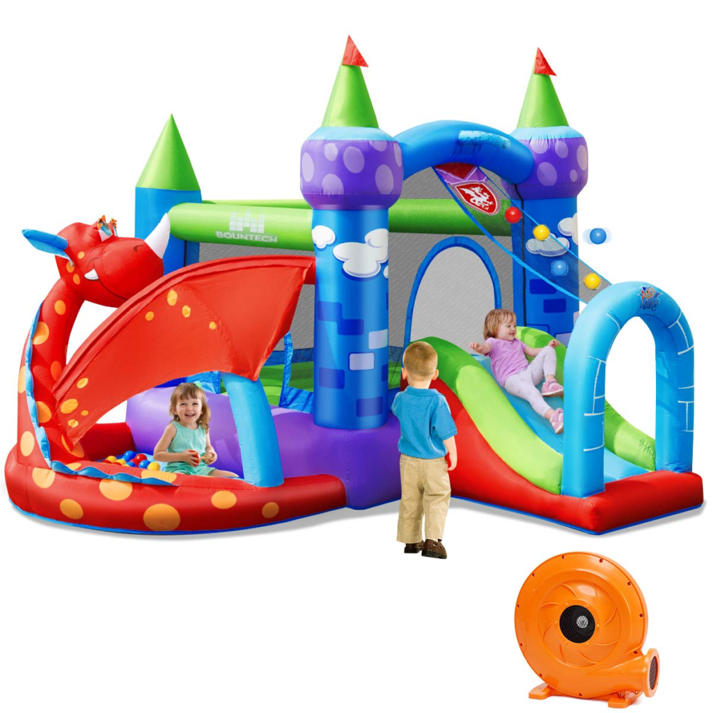 HOGEBABY Inflatable Bounce House, Dragon Jumping Castle Bouncer w/Slide, Jump Area