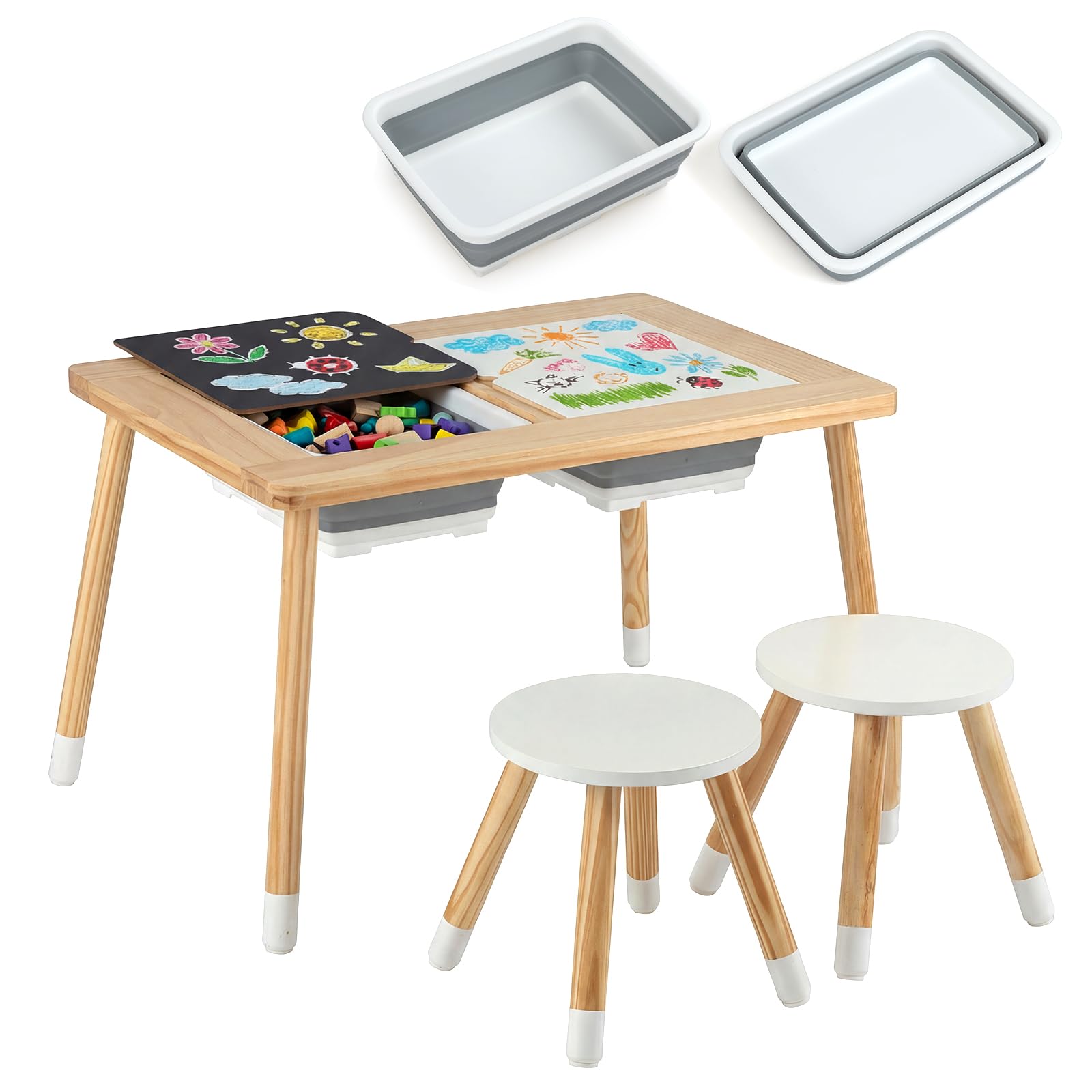 HOGEBABY Sensory Table and Chairs Wooden Kids Activity Table Set