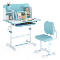 HOGEBABY Kids Height-Adjustable Study Desk and Chair Set with Tilting Desktop