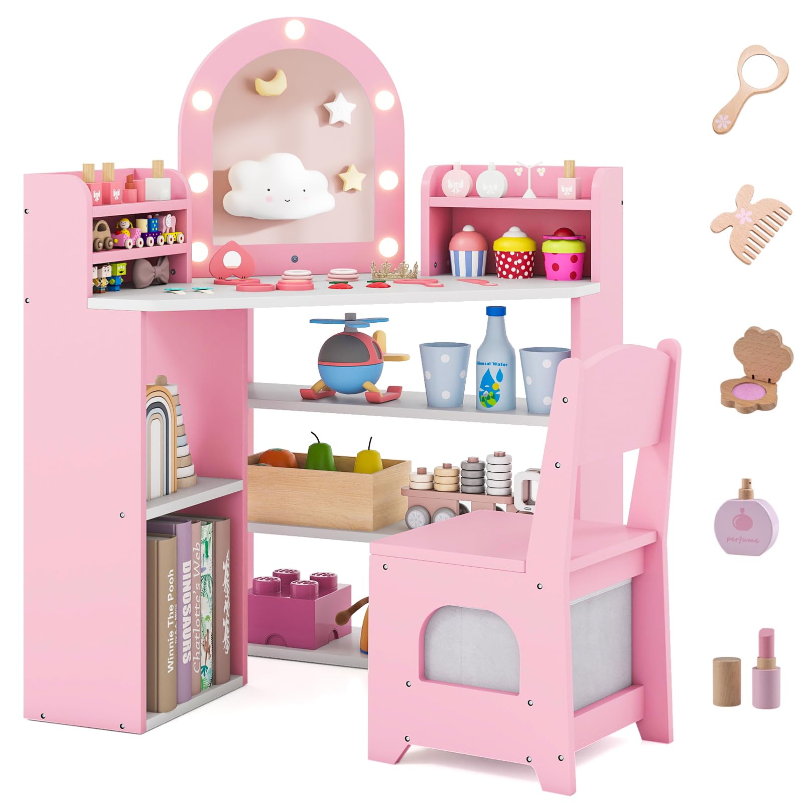 HOGEBABYKids Vanity Table and Chair Set with Lights