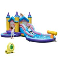 HOGEBABY Inflatable Water Slide 2 in 1 Castle Bounce House Water Slide with Ball Pit & Splash Pool for Kids Outdoor