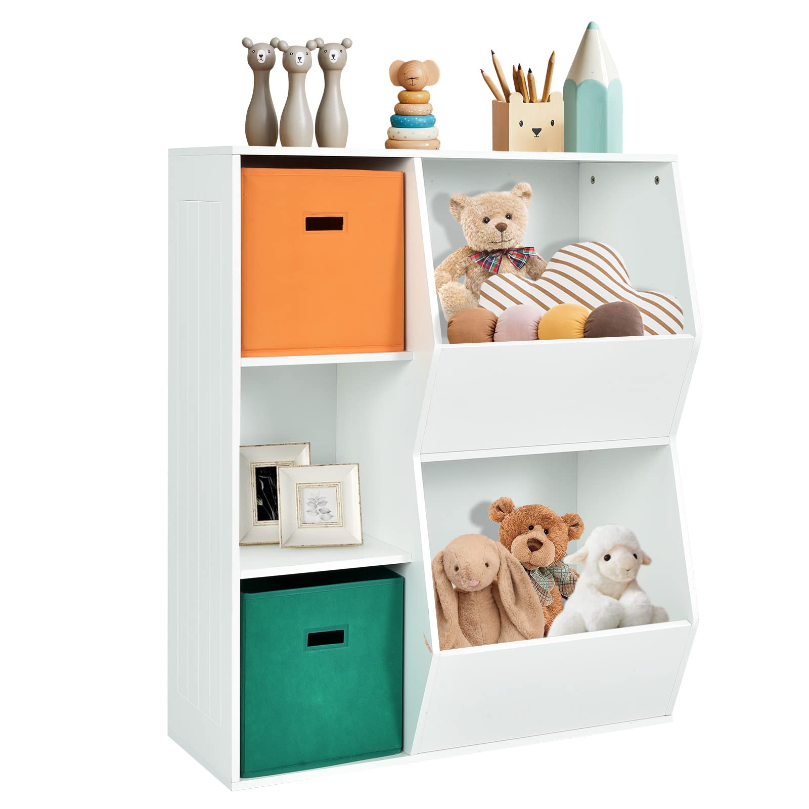 HOGEBABY 5 Cubbies Kids Toy Storage Organizer with Bookcase