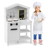 HOGEBABY Kids Kitchen Playset, Farmhouse Wooden Pretend Cooking Toy Set, Play Kitchen with Sweet Accessories, Gift for Boys & Girls 3+