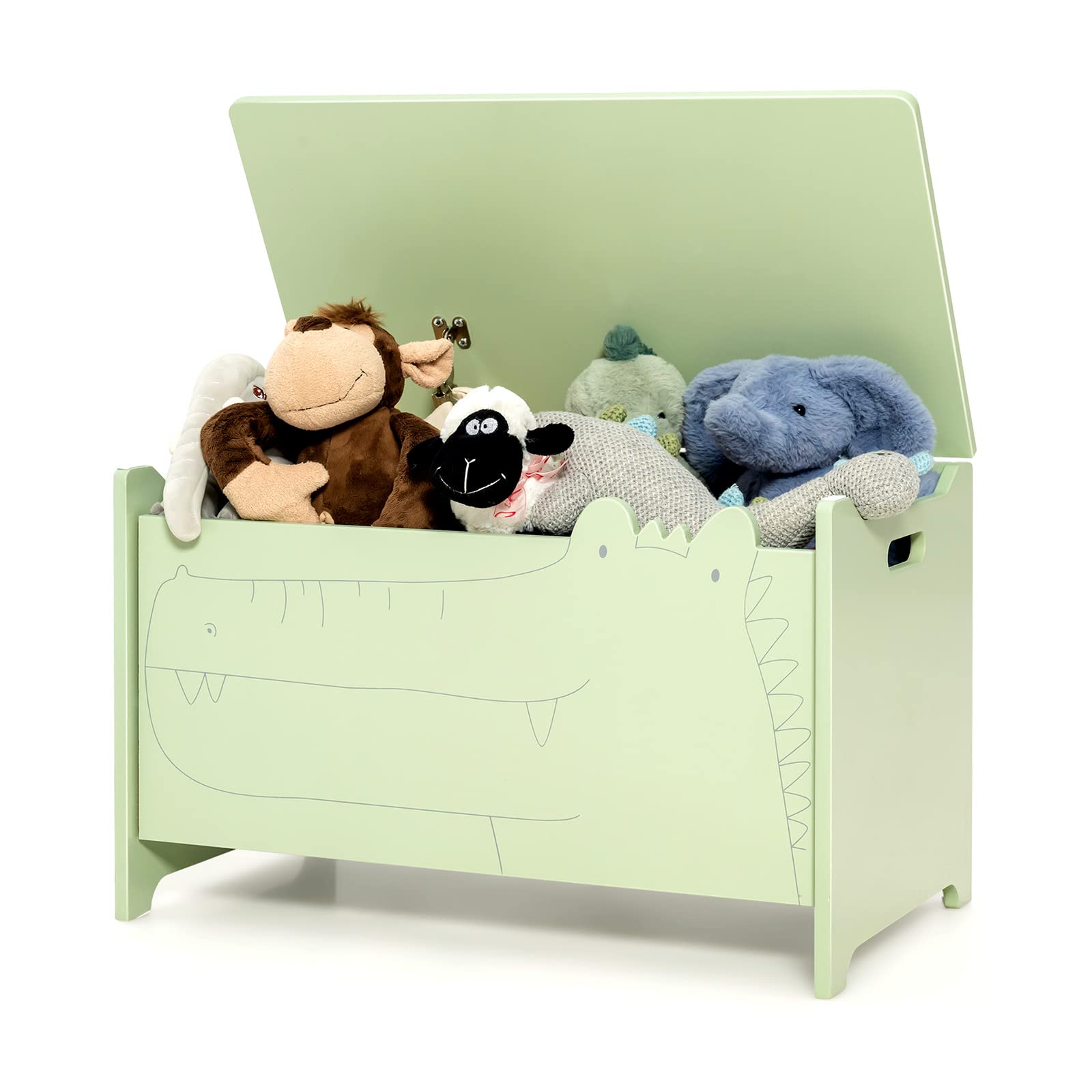 HOGEBABY Wooden Toy Box, Kids Large Trunk Chest w/ Safety Hinge & Handles, Flip-Top Storage Organizer