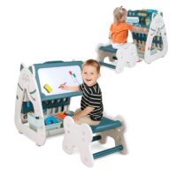 HOGEBABY 3 in 1 Kids Art Easel, Double-Sided Magnetic Dry Erase Board, Adjustable Standing Easel
