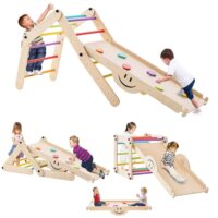 HOGEBABY Climbing Toys for Toddlers, 10 in 1 Foldable Montessori Indoor Wooden Climber Ladder with Reversible Ramp