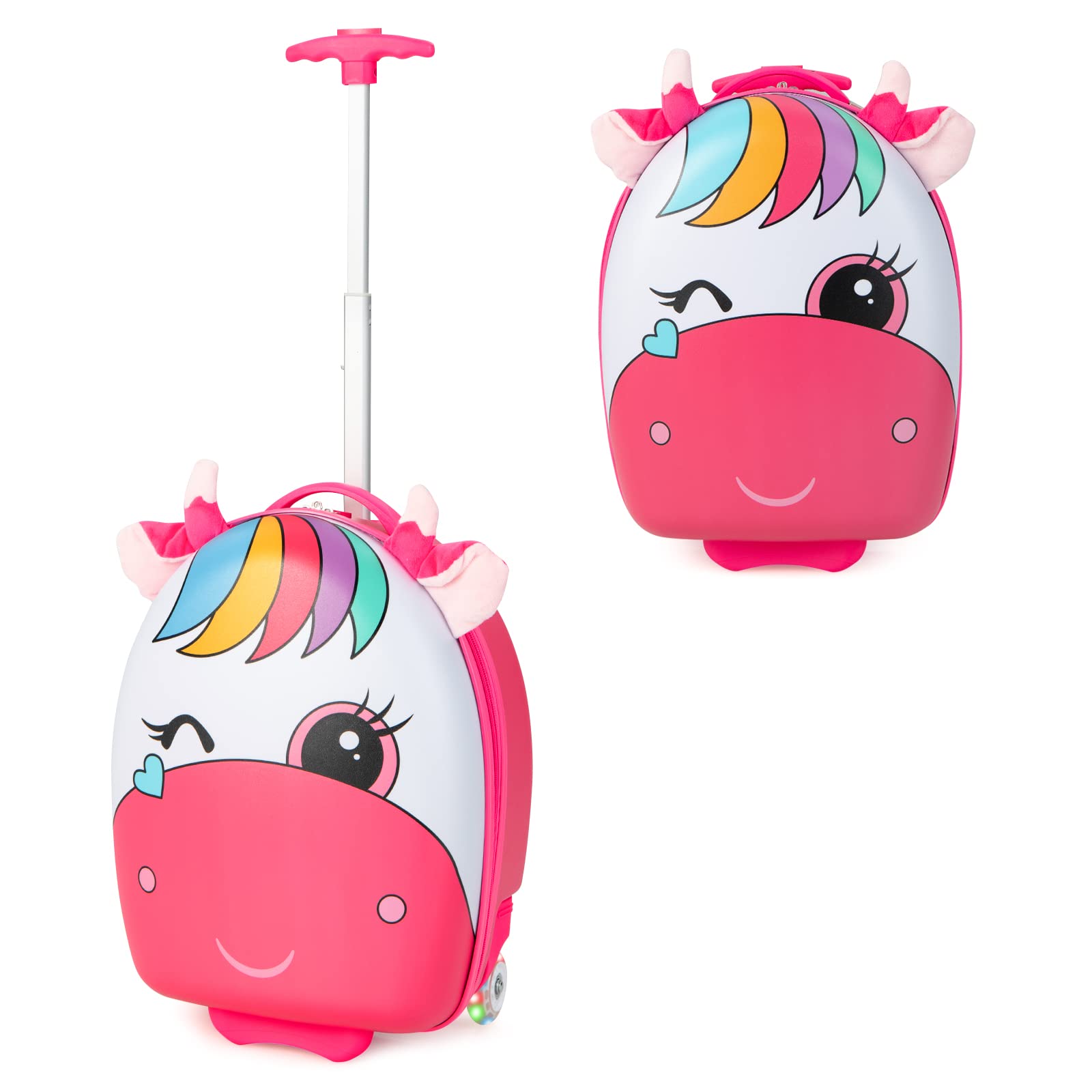 HOGEBABY Kids Luggage with Light-Up LED Wheels, Cute Hard Shell Carry-On Suitcase