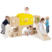 HOGEBABY Wooden Toddler Slide 7-in-1 Climber Playset