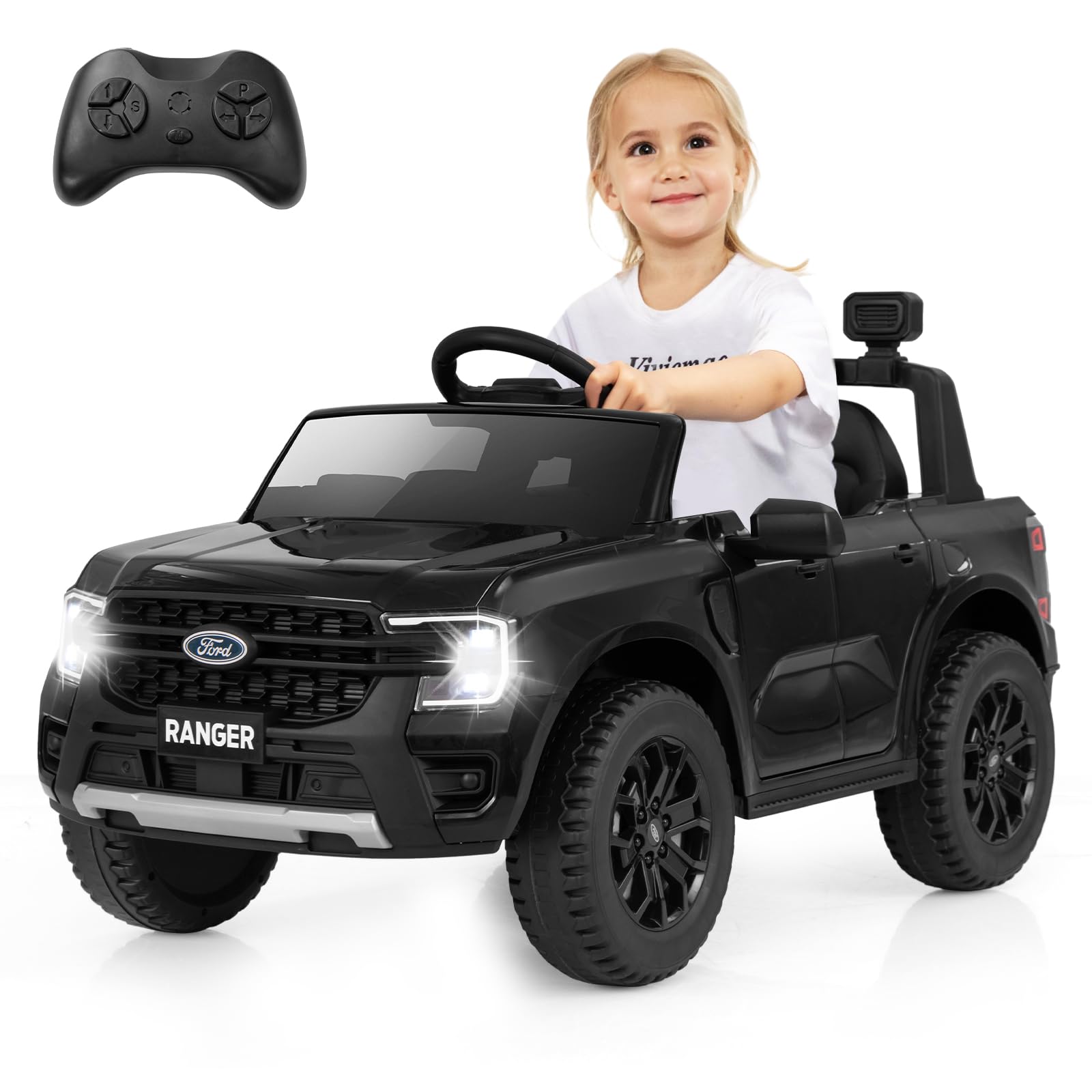 HOGEBABY 12V Licensed Ford Ranger Kids Car, Electric Vehicle W/Remote Control, Soft Start Ride on Car for Kids