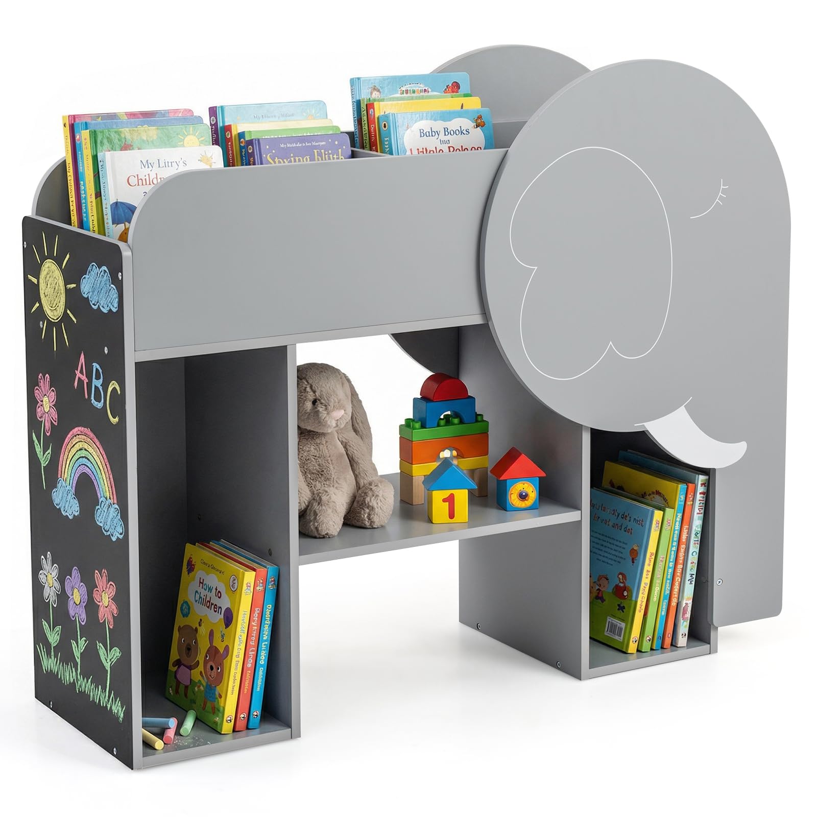 HOGEBABY Elephant Kids Bookshelf 3-Tier Toddler Toy Storage Organizer