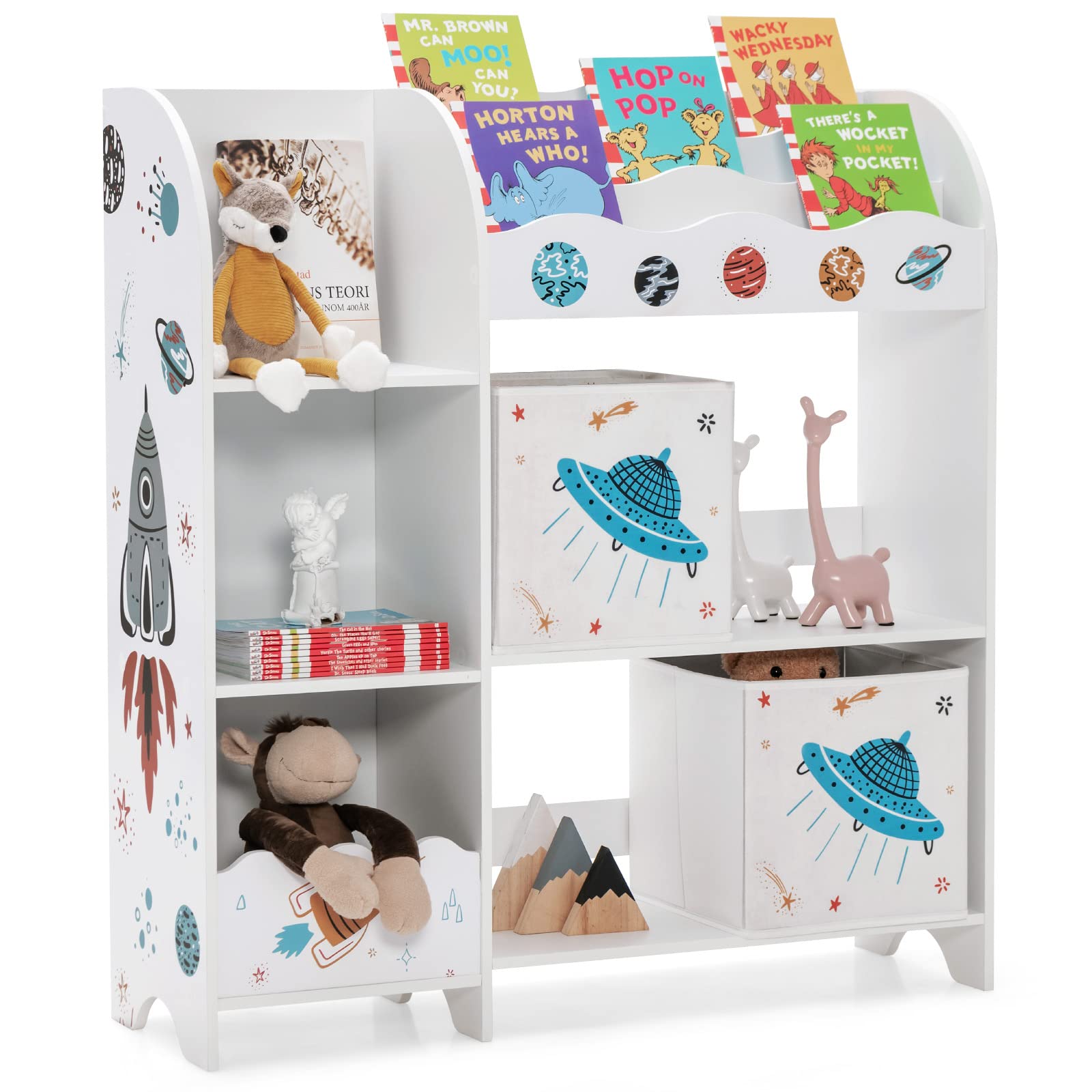 HOGEBABY Toy and Book Organizer for Kids, Wooden Storage Display Cabinet Bookshelf - Image 5