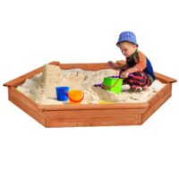 HOGEBABY Wooden Sandbox with Seat Boards, Oxford Cover,Ground Liner, 73" x 64" Hexagon