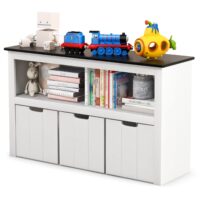 HOGEBABY Toy Storage Organizer, Wooden Toy Bin Chest, Toddler Bookshelf for Nursery