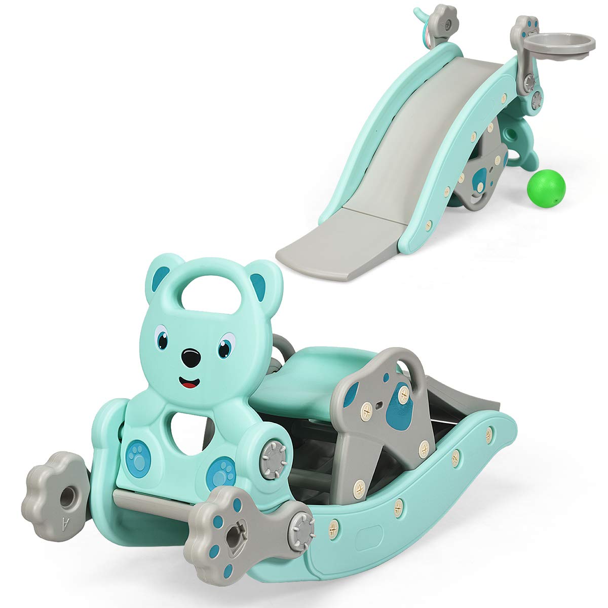 HOGEBABY 5 in 1 Toddler Slide Rocking Toy, Slide for Kids with Detachable Stool