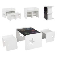 HOGEBABY 3 PCS Kids All in One Wooden Montessori Desk Set (Star, 24.5" x 19" x 16")